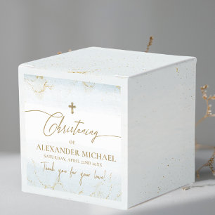 Modern Blue Thank You Boy Gold Cross Christening Favour Box