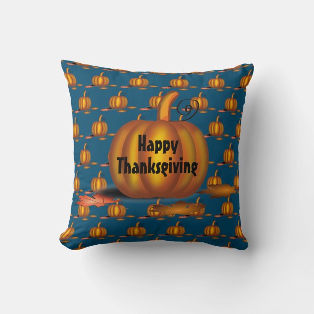 Modern Blue Thanksgiving Pumpkin Cushion (Front)