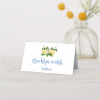 Modern Blue Tile Lemon Bridal Shower Place Card