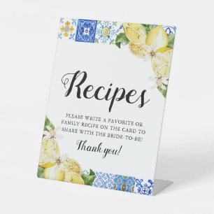Modern Blue Tile Lemons Bridal Shower Recipe Sign