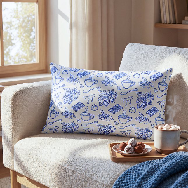 Modern Blue Toile Cacao and Chocolate Pattern Lumbar Cushion (Creator Uploaded)