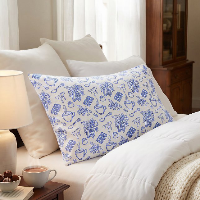 Modern Blue Toile Cacao and Chocolate Pattern Pillowcase (Creator Uploaded)