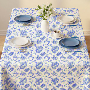Modern Blue Toile Cacao and Chocolate Pattern Tablecloth