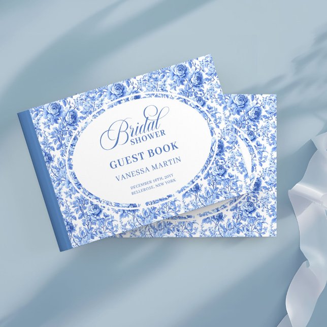 Modern Blue Toile Roses Bridal Shower Guest Book (Modern Blue Toile Roses Bridal Shower Guest Book

)