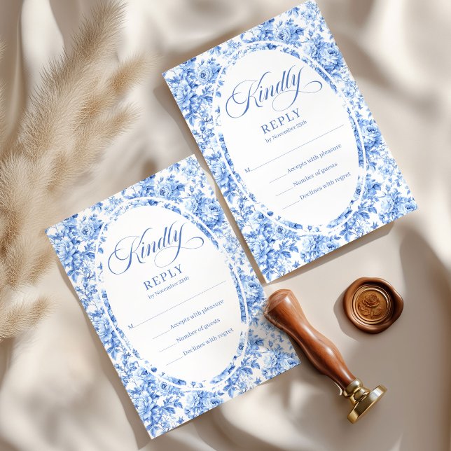 Modern Blue Toile Roses Personalized Wedding RSVP Card (Modern Blue Toile Roses Personalized Wedding RSVP

)