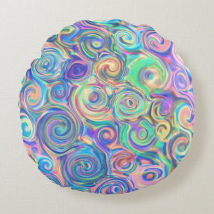 Modern Blue Tone Swirls Round Cushion