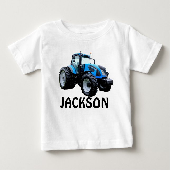 Modern Blue Tractor Baby T-Shirt (Front)