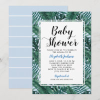 Modern Blue Tropical Palm Leaves Baby Boy Shower