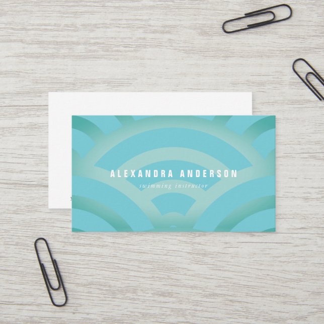 Modern Blue & Turquoise Wave Pattern Business Card (Front/Back In Situ)