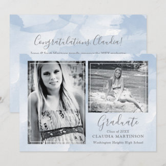 Modern Blue Two Photo Graduation Announcement