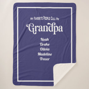 Modern Blue Typography Favourite Grandpa Sherpa Blanket