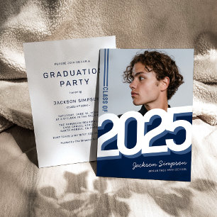 Modern Blue Typography Photo Graduation Invitation