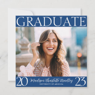 Modern Blue Typography Photo Graduation Invitation
