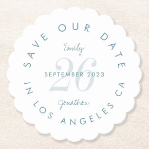 Modern Blue Typography Save The Date Paper Coaster