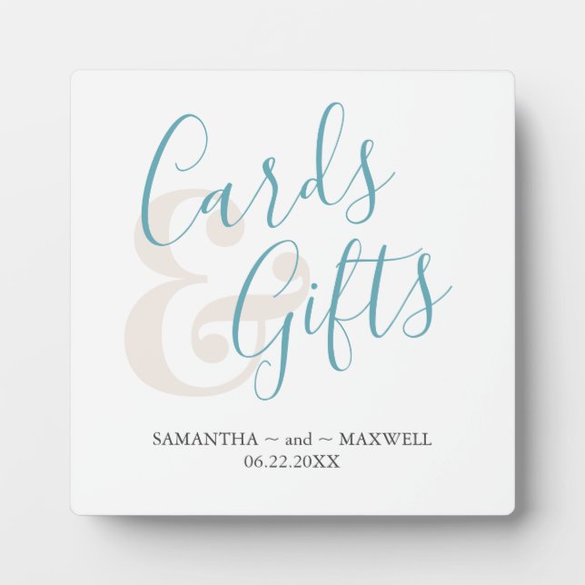 Modern Blue Typography Wedding Cards Gifts Sign Plaque (Front)