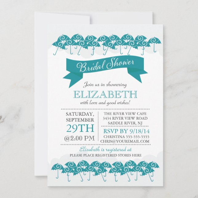 Modern Blue Umbrella Bridal Shower Invitation (Front)