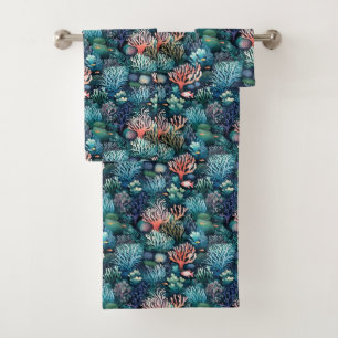 Modern blue underwater pattern bath towel set