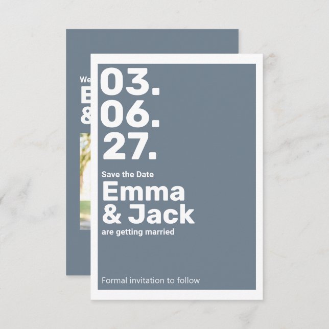 Modern Blue Vertical Date Wedding Save The Date (Front/Back)
