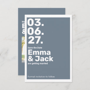 Modern Blue Vertical Date Wedding Save The Date