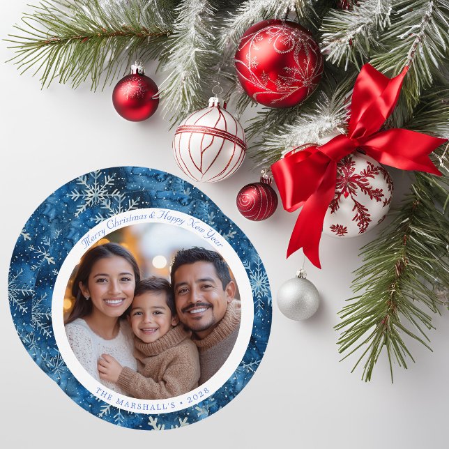 Modern Blue Vintage Snowflakes Christmas Card (Modern Blue Vintage Snowflakes Christmas Card)