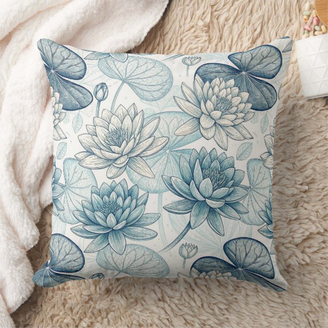 Modern Blue Water Lilies Monet Style Cushion (Blanket)