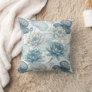 Modern Blue Water Lilies Monet Style Cushion