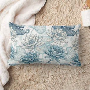 Modern Blue Water Lilies Monet Style Lumbar Cushion