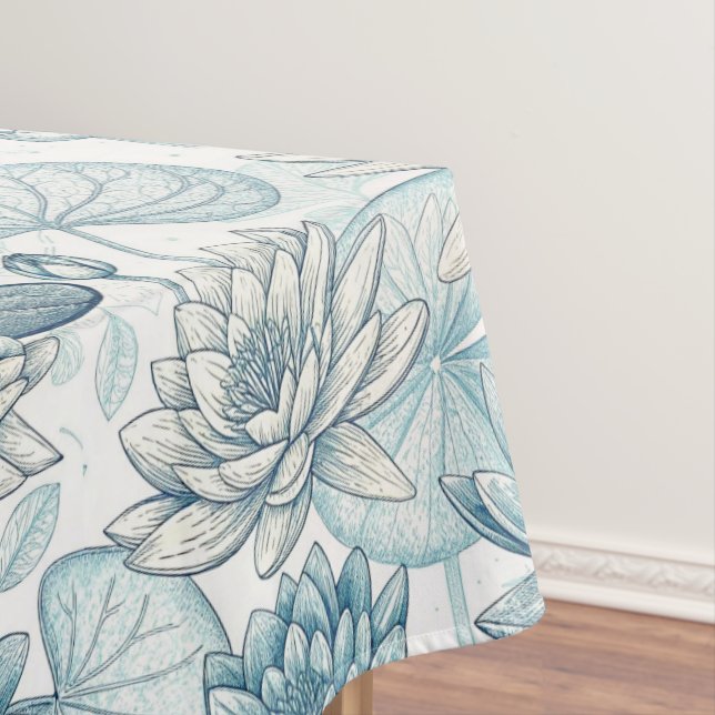 Modern Blue Water Lilies Monet Style Tablecloth (In Situ)