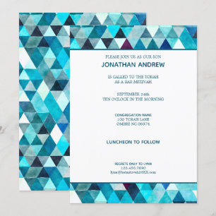 Modern Blue Watercolor Abstract Bar Mitzvah Invitation