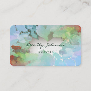 Modern Blue Watercolor Abstract Elegant Cool Business Card