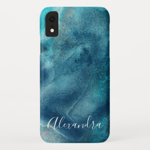 Modern Blue Watercolor Abstract Monogram Case-Mate iPhone Case