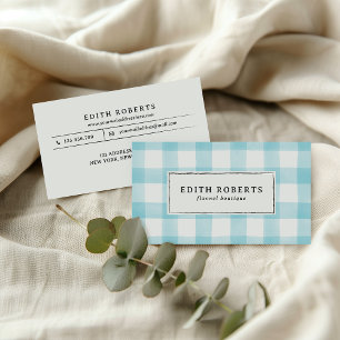 Modern Blue Watercolor Buffalo Plaid Rustic chic Business Card