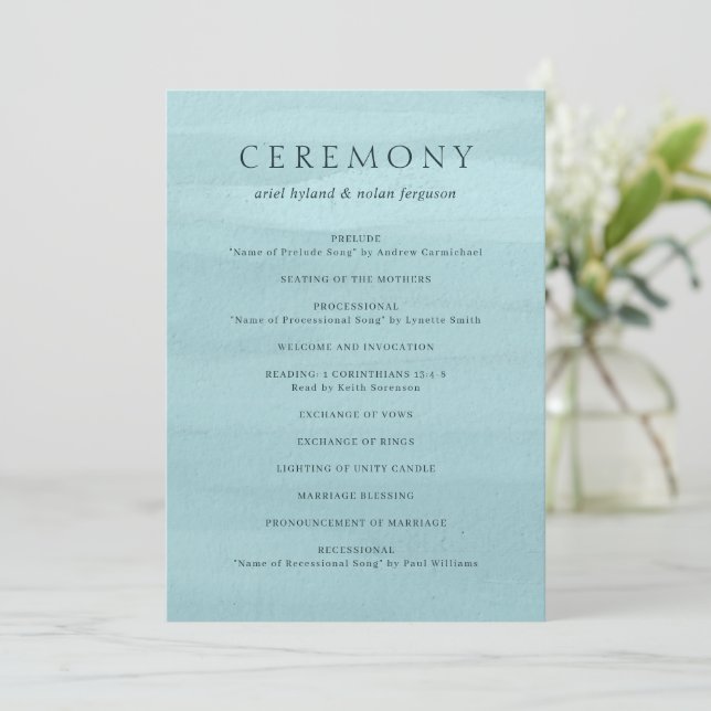 Modern Blue Watercolor Elegant Wedding Programme (Standing Front)