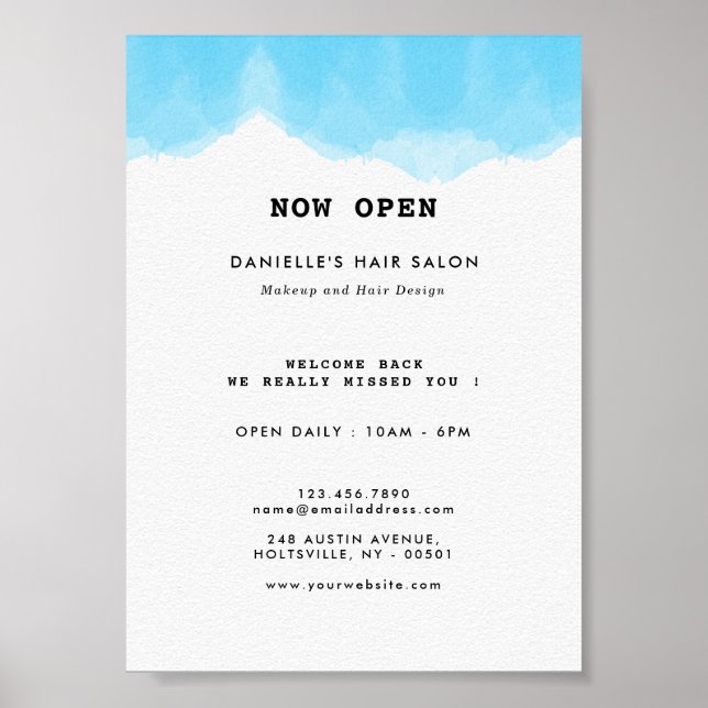Modern Blue Watercolor Fashion Business Poster (Front)