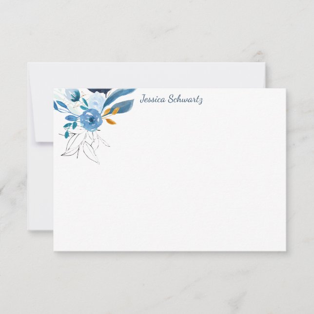 Modern Blue Watercolor Floral Art Personalised Card (Front)