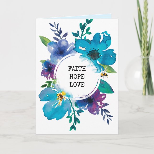 Modern blue watercolor floral bible scripture card (Front)