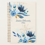 Modern Blue Watercolor Floral Personalised Planner<br><div class="desc">Beautiful and stylish watercolor flower painting in blue and gold,  personalised with your name.</div>