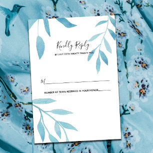 Modern Blue Watercolor Floral RSVP Card