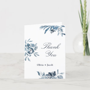 Modern Blue Watercolor Flower Wedding Thank You Card