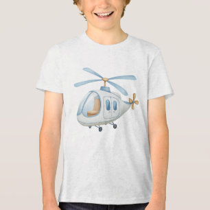 Modern Blue Watercolor Helicopter Nursery Baby Boy Tri-Blend Shirt