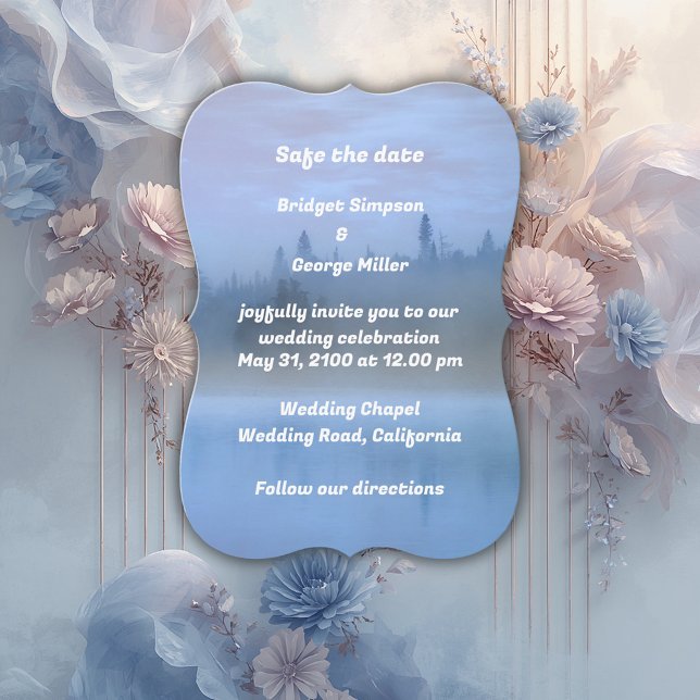 modern blue watercolor landscape tree wedding card (Creator Uploaded)