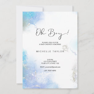 Modern blue watercolor oh boy baby shower invitati invitation
