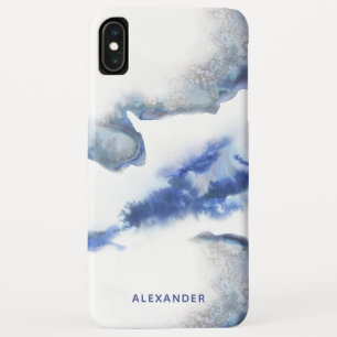 Modern Blue Watercolor Ombre Marble Monogram Case-Mate iPhone Case