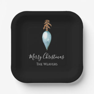 Modern Blue Watercolor Personalised Christmas Paper Plate