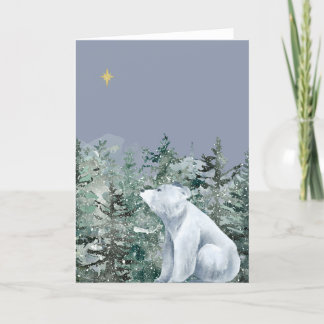 Modern Blue Watercolor Polar Bear Christmas Card