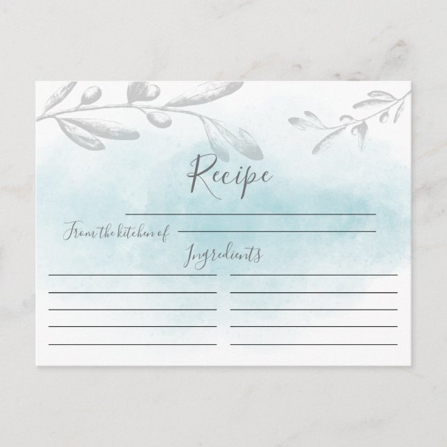 Modern Blue Watercolor Recipe Card (Front)