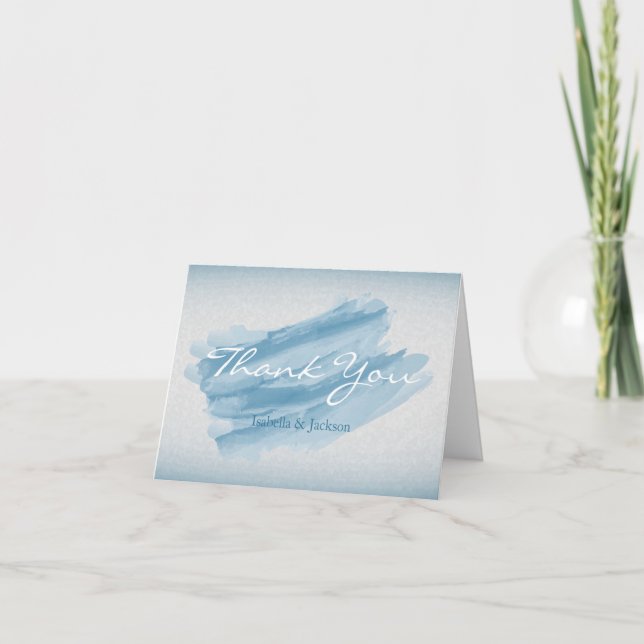 Modern Blue Watercolor Splash Thank You Card (Front)