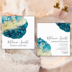 Modern Blue Watercolor Unique Interior Designer Square Business Card