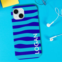 Modern Blue Wave Stripe with Custom Name