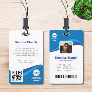Modern BLue waves, bar code, qr code, photo ID ID Badge